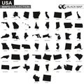Maps collection of USA states, black contour maps of US state