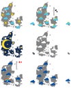 Maps of Denmark with various weather symbols Royalty Free Stock Photo