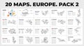 20 Maps. Europe. Vector map infographic templates. Pack 2. Slide presentation. All countries divided into regions Royalty Free Stock Photo