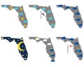 Maps of Florida with various weather symbols Royalty Free Stock Photo