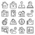 Maps and Home Location Icons Set. Line Style Vector