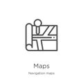 maps icon vector from navigation maps collection. Thin line maps outline icon vector illustration. Outline, thin line maps icon