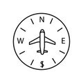 maps and location, airplane, compass line icon. elements of airport, travel illustration icons. signs, symbols can be used for web