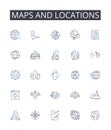 Maps and locations line icons collection. Cartography, Geolocation, Topography, Atlas, Navigation, Terrain, Geocaching