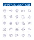 Maps and locations line icons signs set. Design collection of Maps, Locations, Geography, Mapping, Coordinates