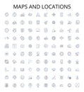 Maps and locations outline icons collection. Maps, Locations, Geography, Navigation, Survey, Mapping, GPS vector