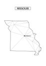 Polygonal abstract map state of Missouri with connected triangular shapes formed from lines. Capital of state -