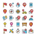Maps and Navigation Colored Vector Icons Set 5 Royalty Free Stock Photo