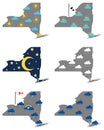 Maps of New York with various weather symbols Royalty Free Stock Photo