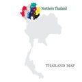 Maps of Northern Thailand with 9 Province in different colors, Chiang mai, Chiang rai, Phrae, Phayao, Lampang, Lamphun,