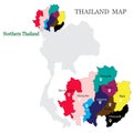 Maps of Northern Thailand with 9 Province in different colors, Chiang mai, Chiang rai, Phrae, Phayao, Lampang, Lamphun,