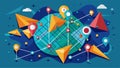 Maps and pin form lines, triangles and particle style design. Illustration vector