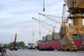 Maptaphut, Rayong Region, Thailand - November 30th, 2018: Ship Vessel Crane Maptaphut Port, Rayong, Thailand