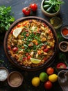 Maqluba, a traditional Palestinian upside-down rice dish, featuring layers of fluffy basmati rice, tender chicken, and a Royalty Free Stock Photo