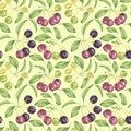 Maqui berry, purple pink fruit seamless pattern. Aristotelia chilensis textile watercolor ornament clipart. Print for