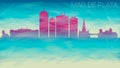 Mar de Plata Argentina City Skyline Vector Silhouette. Broken Glass Abstract Geometric Dynamic Textured. Banner Background. Colorf