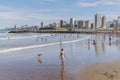 Mar del Plata, Argentina - January 15th, 2024: Tourists enjoy the sea at Stella Maris beach in Mar del Plata