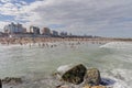 Mar del Plata, Argentina - January 15th, 2024: Tourists enjoy the sea at Stella Maris beach in Mar del Plata Royalty Free Stock Photo