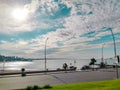 Mar del Plata, Buenos Aires, Argentina. June 12 photo of the coast with a cloudy sky and nobody. Concept of lockdown in the Royalty Free Stock Photo