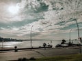 Mar del Plata, Buenos Aires, Argentina. June 12 photo of the coast with a cloudy sky and nobody. Concept of lockdown in the Royalty Free Stock Photo