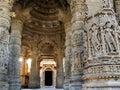 Low angal veiw of the assembly hall frome stapes to Kunda, the reservoir Sun Temple, Modhera