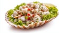 Ceviche in a Scallop Shell on a White Background Royalty Free Stock Photo