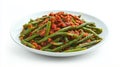 Green Beans with Spicy Tomato Sauce on a White Plate Royalty Free Stock Photo