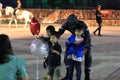 6 Mar 2020, Nong Khai, Thailand. Close-up of children with black spider man cosplay at night.