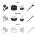 Maracas, drum, Scottish bagpipes, clarinet. Musical instruments set collection icons in black,monochrome,outline style