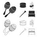 Maracas, drum, Scottish bagpipes, clarinet. Musical instruments set collection icons in black,outline style vector