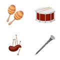 Maracas, drum, Scottish bagpipes, clarinet. Musical instruments set collection icons in cartoon style vector symbol