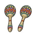 Maracas vector with ornament for design of logo or emblem. Traditional mexican instrument for latin festival. Ethnic