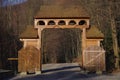 Traditional wooden gate in Maramures county, Romania. Royalty Free Stock Photo