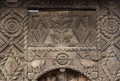 Maramures, Romania-June 14 2018 : Traditional carved ancient wooden gate.