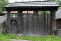 Maramures, Romania-June 14 2018 : Traditional carved ancient wooden gate.