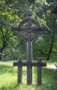 Maramures, Romania-June 14 2018 : Traditional carved ancient wooden gravestone cross