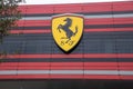 Maranello, Italy - April 24, 2016: Facade of the   FERRARI SPORTING MANAGEMENT CENTER with shield and logo of the Scuderia F1 Royalty Free Stock Photo