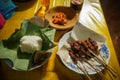 Maranggi satay or beef satay, along with rice and sambal. typical food from Purwakarta