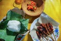 Maranggi satay or beef satay, along with rice and sambal. typical food from Purwakarta