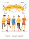 Maraphon running people vector illustration. Sport running group concept. People athlete maraphon runner race, various