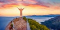 MARATEA, ITALY - AUGUST 31, 2021: Majestic summer view of Statue of Christ the Redeemer.