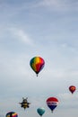 Marathon City, Wisconsin, USA, July 10, 2021: Taste N Glow Balloon Fest. Hot air balloons fill the sky in central Wisconsin