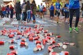 Marathon Drinks Station Littered With Coke Cans Royalty Free Stock Photo