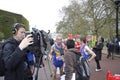 Marathon runner having a television interview