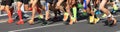 Runner legs running on city road Royalty Free Stock Photo