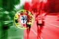 Marathon runner motion blur with blending Portuga flag