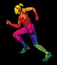 Marathon Runner A Woman Start Running Action Cartoon Sport Graphic