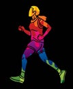 Marathon Runner A Woman Start Running Action Cartoon Sport Graphic