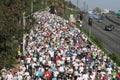Marathon runners next to the Hollywood Freeway