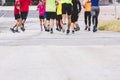 Marathon runners People Race to finish line Outdoor sport training exercise